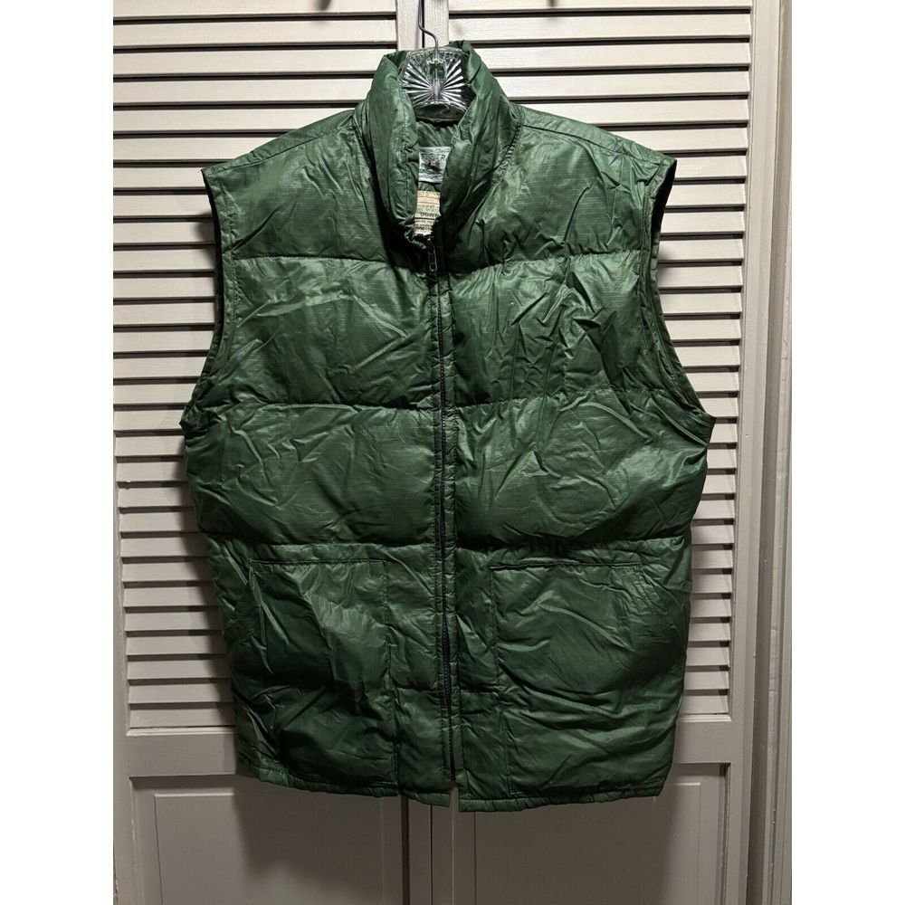 Vintage Pacific Trail Green Puffer Vest Brown Zip Up Pockets Size See Measures